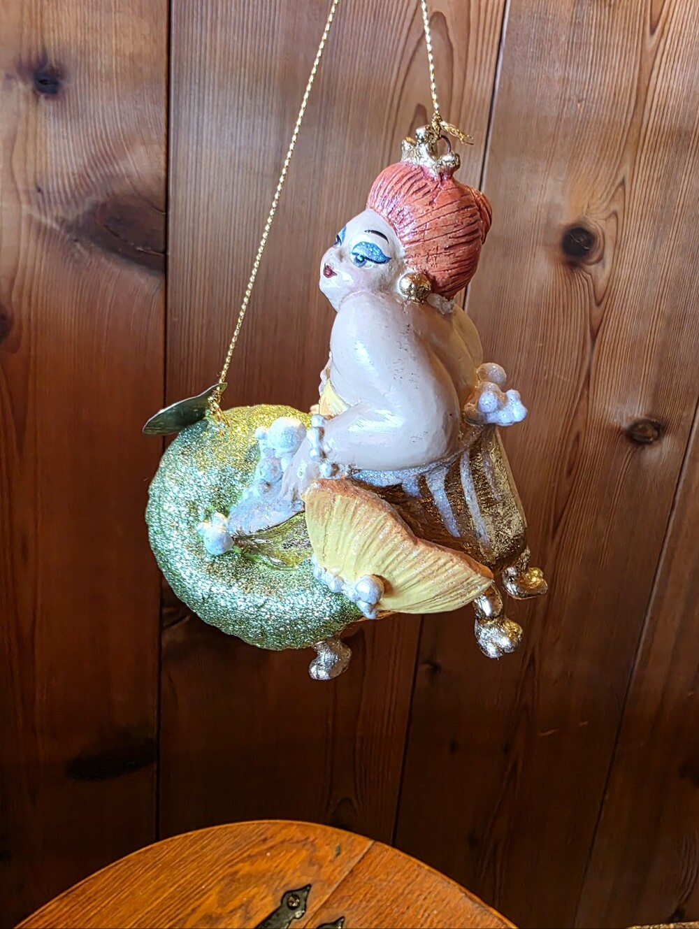 Katherine's Collection Glitter Green & gold Chubby Mermaid In The Bath.-Retired